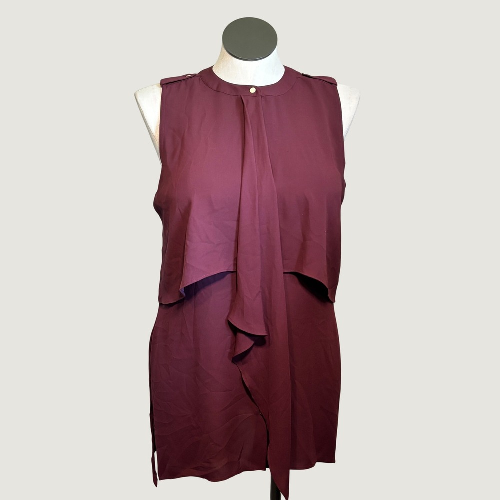 White House Black Market Blouse Lrg Burgundy Layered Sleeveless Flowy Minimalist